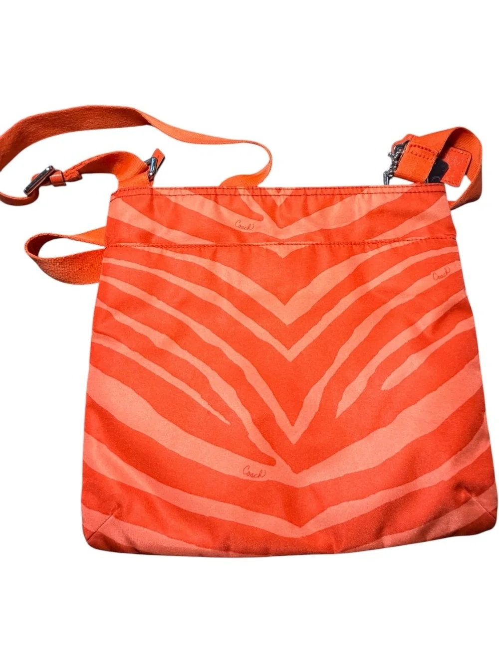 Coach Poppy Zebra Print Orange Nylon Crossbody Messenger Bag